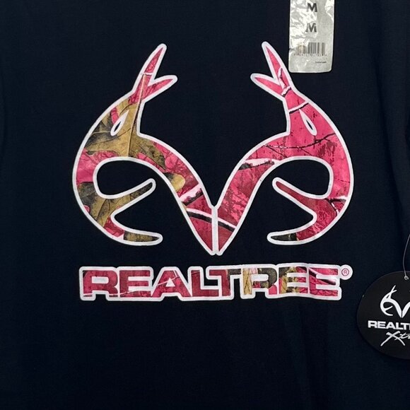Realtree Camo Logo Short Sleeve Tshirt Womens Medium Black Pink New Hunting - Picture 5 of 9